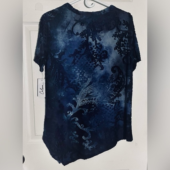 Caleaaa Elegant Blue Tie Dye‎ Short Sleeve Women's Top Sz M - Picture 2 of 7